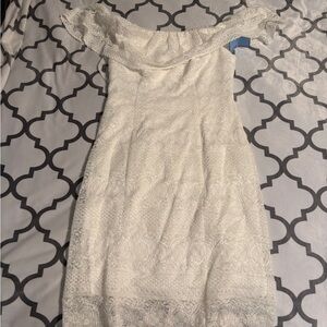 David's Bridal Crochet detail Off-Shoulder Sheath Dress